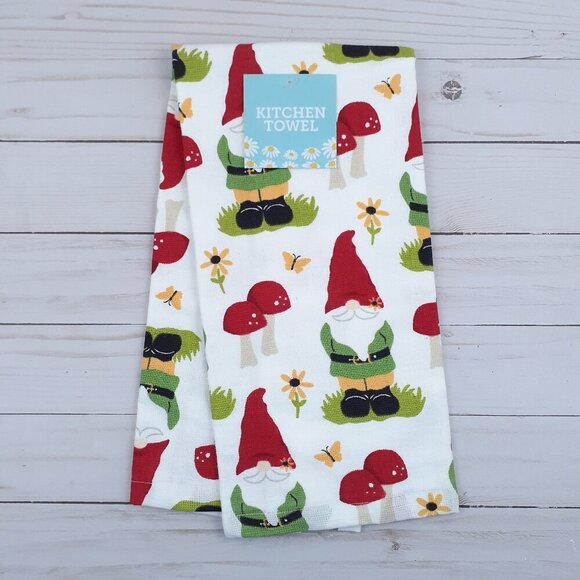 Other - Kitchen Towel Red Gnomes Mushrooms Flowers Butterflies Dual Purpose